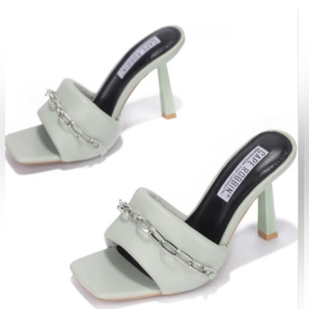 Cape Robbin Mint Green Chain-Trim Square Toe Mule Heels